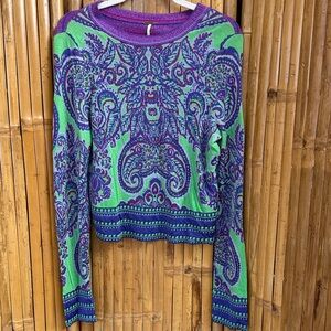 Free People Paisley Sweater in Purple and Green Size M
